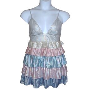 NEW Storia metallic tiered pastel eras tour‎ strappy mini dress M